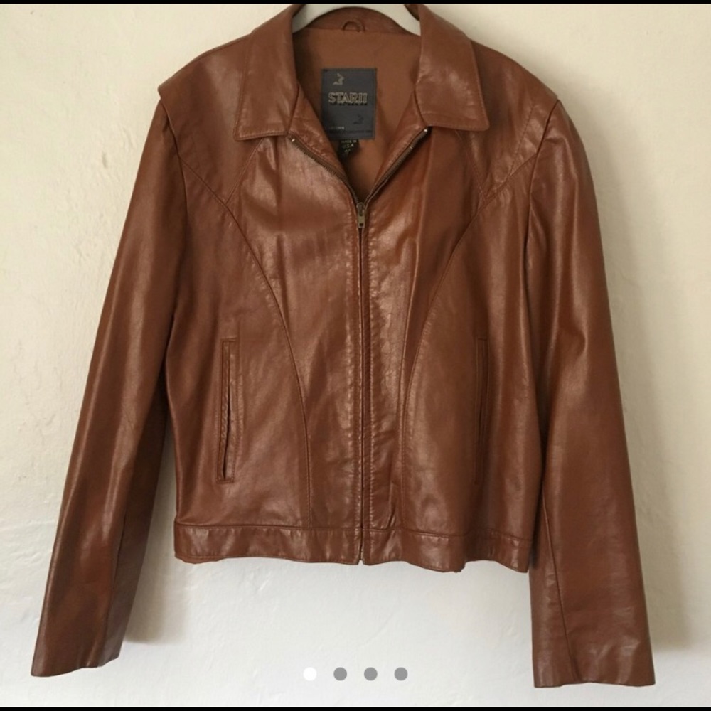 Vintage cognac brown faux leather jacket